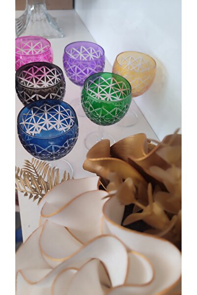 Paşabahçe Butterfly Collection 6 Pieces Pasabahce 6 Color Cut Coffee Side Wat...