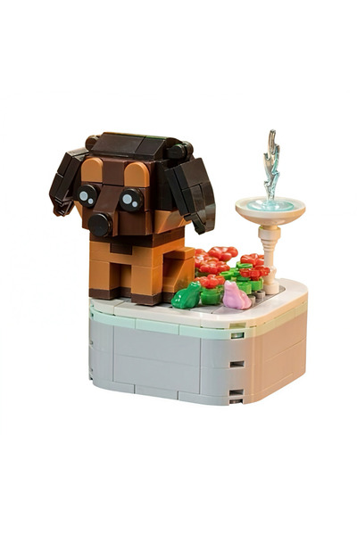 Universul Jucăriilor Set Construcție Cățel Dachshund, 176 Piese, Model cu Fântână și Flori, Jucărie Educativă 6+