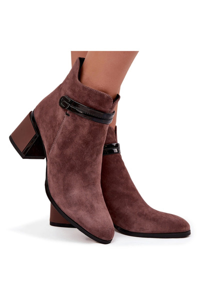 D&A Ghete de damă din piele piele întoarsă cu toc și baretă decorativă, izola...