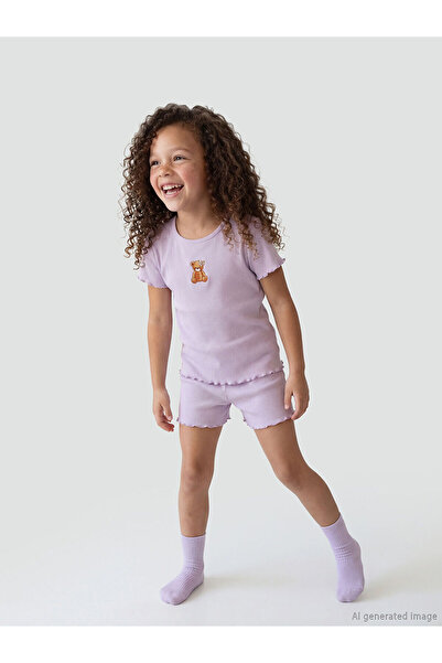 LC Waikiki Vizyon New Season Crew Neck Embroidered Girls' Corded Fabric Short...