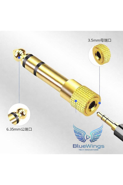 Blue Wings 6.35MM → 3.5mm Jack Dönüştürücü Adaptör Altın Kaplama Amfi, Mikrof...