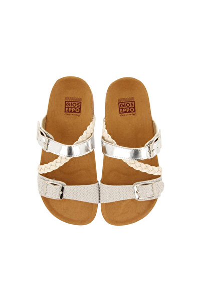 PETIT-ATELlER Women Silver Beige Multi Strap Adjustable Buckle Cork Footbed S...