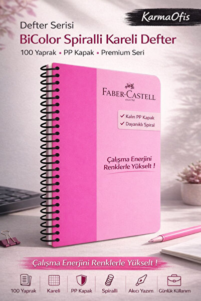 Faber Castell Pink 100-Leaf Spiral Bicolor Checked Notebook Pp Cover |   Dura...