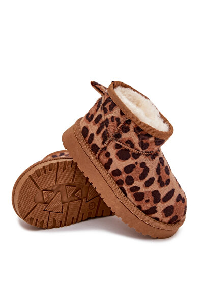 BOTO Children Youth Snow Boots Lined with Fur Panther Print Brown Mireya 26