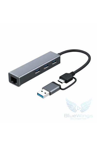 Blue Wings Multi USB Type-C Ethernet 3 Port USB 3.0 RJ45 Gigabit 1000 Mbps Dö...