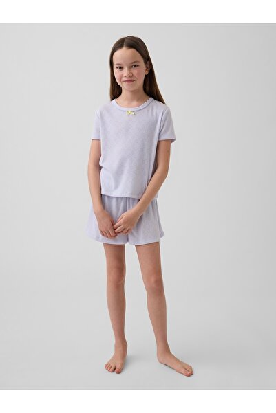GAP Kız Çocuk Açık Mavi Recycled Pointelle Pijama T-Shirt Üst
