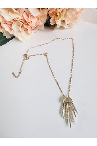 DEVİ fashion قلادة من الفولاذ والزركون مرصّع بالأحجار ذهب 45 سم