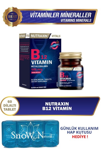 Nutraxin Kiraz Aromalı B12 Vitamini (methylcobalamin) 60 Tablet + Hap Kutusu ...