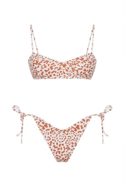 Beach&Beyond Kadın Nude Leopar ipli V kesim yandan bağcıklı bikini altı
