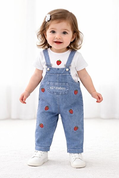 MixMax Bebe Baby Girl Strawberry Patterned Short Sleeve Sweatshirt Baby Salopet