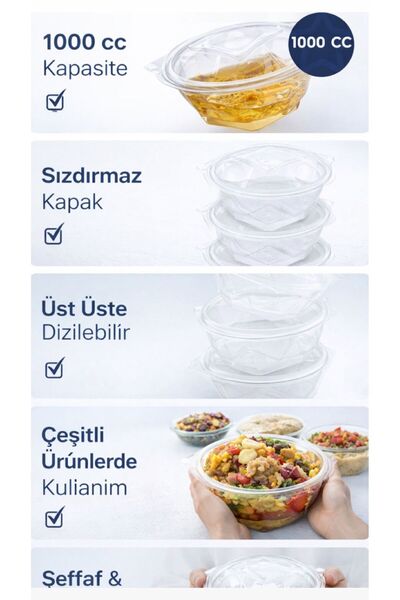 figanlar ambalaj 1000 cc Kapaklı Şeffaf Salata Kasesi PET Sızdırmaz Paket Ser...