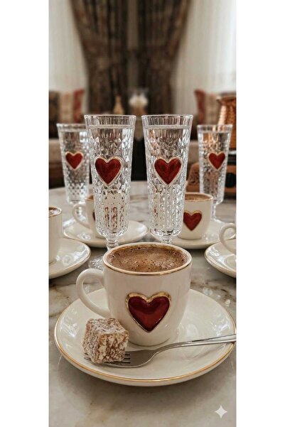 FTH DİZAYN Butterfly Collection 6-Person Heart-Shaped Coffee Side Set