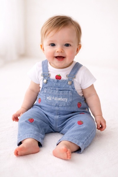 MixMax Bebe Baby Girl Strawberry Patterned Short Sleeve Sweatshirt Baby Salopet