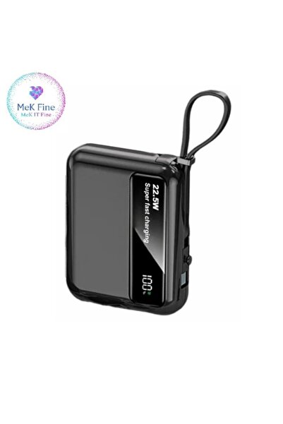 MeK Fine - Mini Power Bank 10000mAh,Display Digital,66W,Cablu Incorporat iOS ...