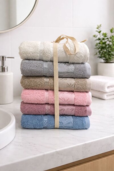 CES HOME Bamboo Pack of 6 100% Cotton Hand and Face Towels