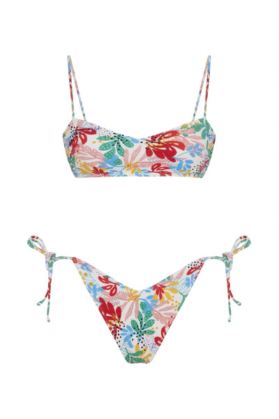 Beach&Beyond Kadın Çiçekli ipli V kesim yandan bağcıklı bikini altı