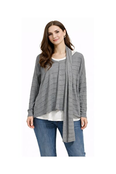 Marjinal Women's Imported Three-Piece Knitwear Shawl Athlete Blouse Set