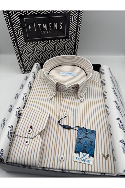 Fitmens Slim Fit Long Sleeve Premium Striped Collar Buttoned Men's Shirt with...