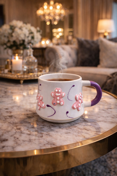 Casa Plus Kabartma Kurabiye Adam Gingerbread Man Kupa Özel Seramik El İşçilik...