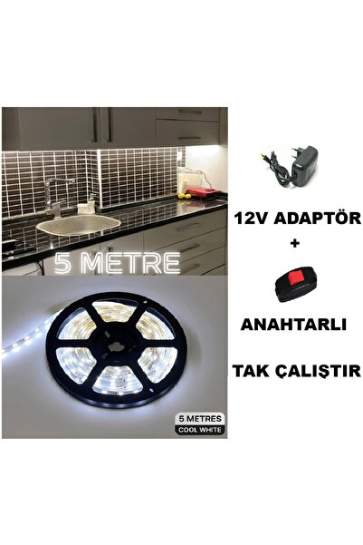 Cata Mutfak Dolabı Tezgah Üstü Için 5 Metre Beyaz Şerit Led Işık Adaptörlü Aç...