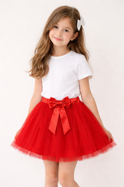 nacar çarşı Girl's Red Tutu Skirt Bow Detail Tulle Skirt April 23 October 29
