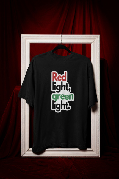 MG تيشيرت للجنسين مطبوع عليه ضوء أحمر وضوء أخضر برقبة دائرية PA قطن مقاس كبير...