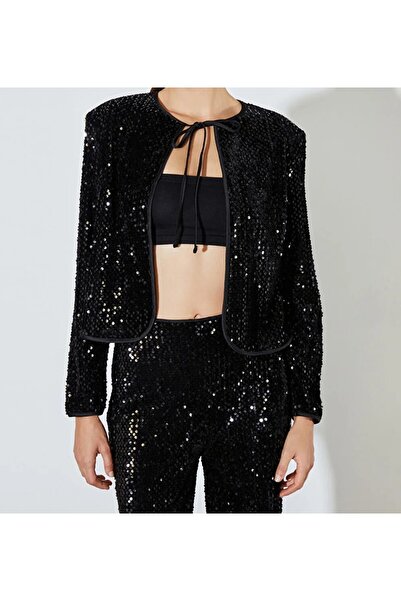 gülis Siyah Bisiklet Yaka Pul Payetli Kadın Ceket