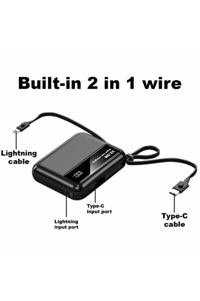 MeK Fine Mini Power Bank 10000mAh,Display Digital,Cablu Incorporat iOS si Typ...