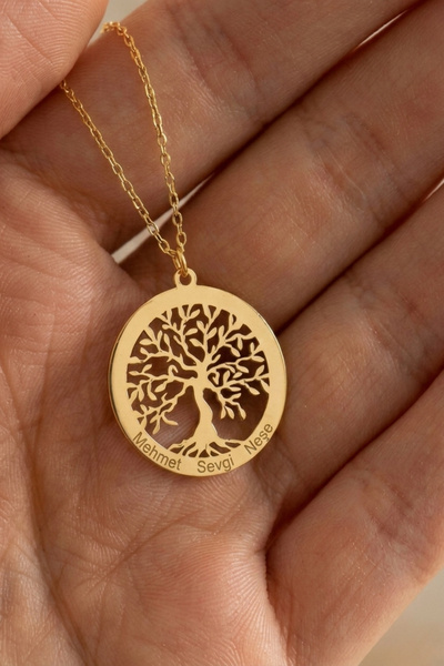 saramary 925 Ayar Gümüş Charmlı (Kolye Ucu) Kişiye Özel Aile Hayat Ağacı Gold...
