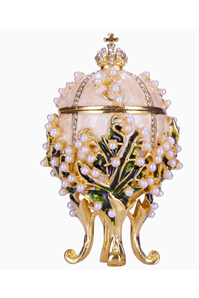 danila-souvenirs Fabergé Egg Jewelry Box – "Water Lilies", cream