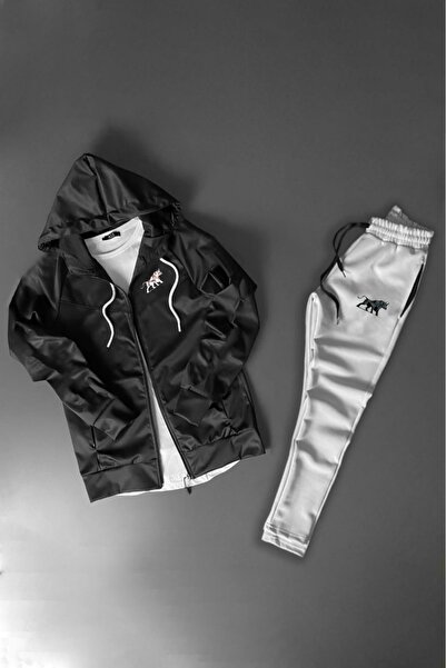 NOFLEN Boğa Printed Hooded Zippered Tracksuit Top and Bottom Set