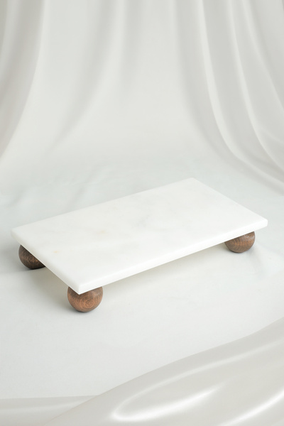 MERALP Olmo Natural Rectangular Marble Wooden Leg Presentation Stand L 15X30