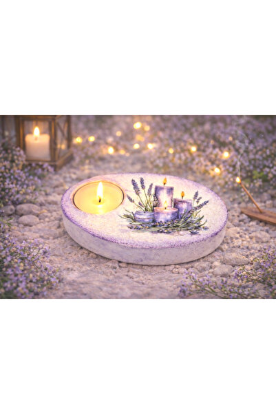CrisArtDeco Handmade Candle Holder - Oval Shape with Candles and Lavender