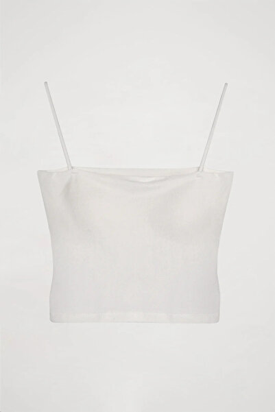 gülis Basic Crop Tank Top with Rope Strap Ecru