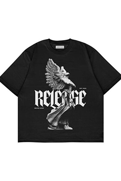 Gofeel تي شيرت Ophella Harajuku Reverse Legend كبير الحجم للجنسين باللون الأسود