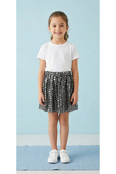 Rannamoda Pullu Gümüş Gri Çocuk Etek