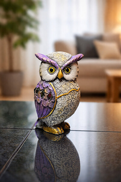 AYCEM Aynalı Baykuş Biblo Heykel Ev Ofis Dekor Vitrin Süsü