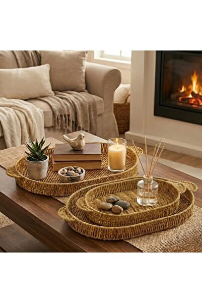 OEM Interlocking Set of 3 Oval Plastic Rattan Trays – Wicker Look Multi-Purpo...