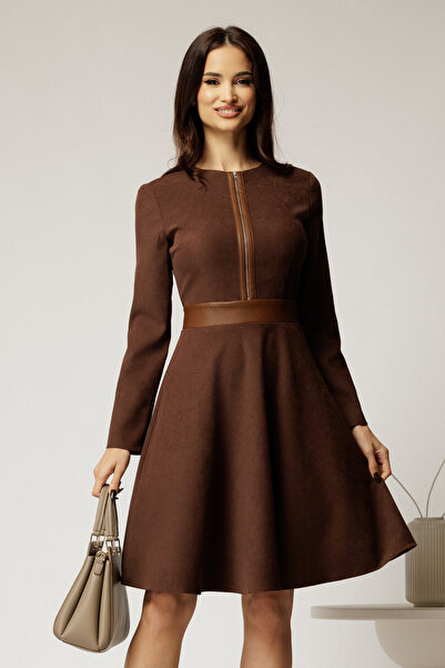 DyFashion DY Fashion dress made of brown velour fabric with decorative metal ...