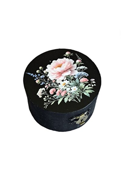 CrisArtDeco Round Wooden Box with Flower Pattern - 103639