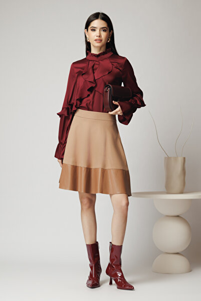 DyFashion Fusta Dy Fashion office din stofa bej cu insertie din piele ecologi...