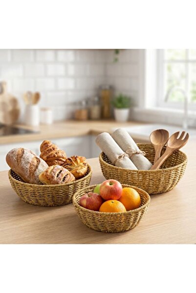 Go İthalat 3-Piece Plastic Rattan Bowl Set – Wicker-Look Interlocking Present...