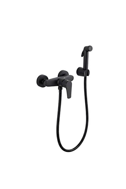 KANA Black Bidet Set: Hot & Cold Brass Mixer, 150cm Hose & Pressurized Handhe...