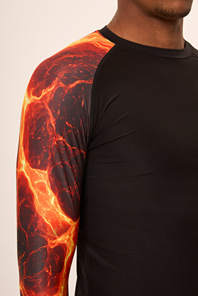 HNC Sport Ateş Erkek Uzun Kol Tek Kol Dijital Baskılı Compression Fitness Gym Spor Body Tshirt