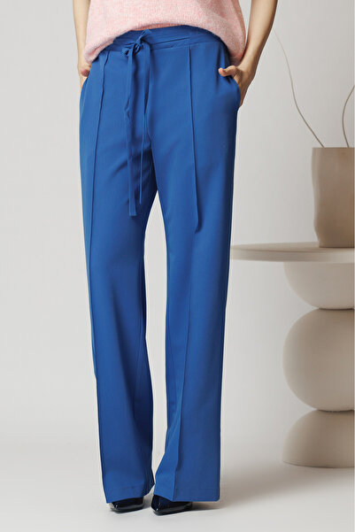 DyFashion DY Fashion office pants made of blue fabric with drawstring at the ...