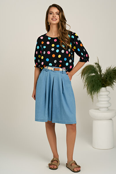 DyFashion Light blue Denim shorts with Pleated and Belt at the waist