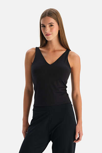 Dagi Black V-Neck Cup Padded Tank Top