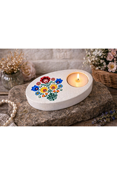 CrisArtDeco Suport de lumânare lucrat manual - formă ovală cu model tradițional