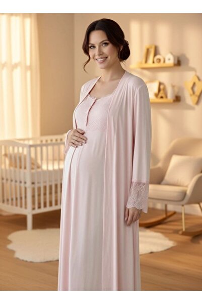 Pelin طقم ملابس نوم للحوامل مكون من قطعتين من بودرا دانتيل للنساء