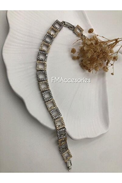 fmaccesories Women's Bracelet with Zircon Stone, Women's Square Chain Bracelet, Gold Silver Color, Stylish Design, 18+2 Boxed